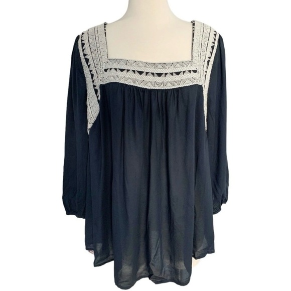 LUCKY BRAND Peasant Embroidered blouse with square neck - Picture 1 of 5